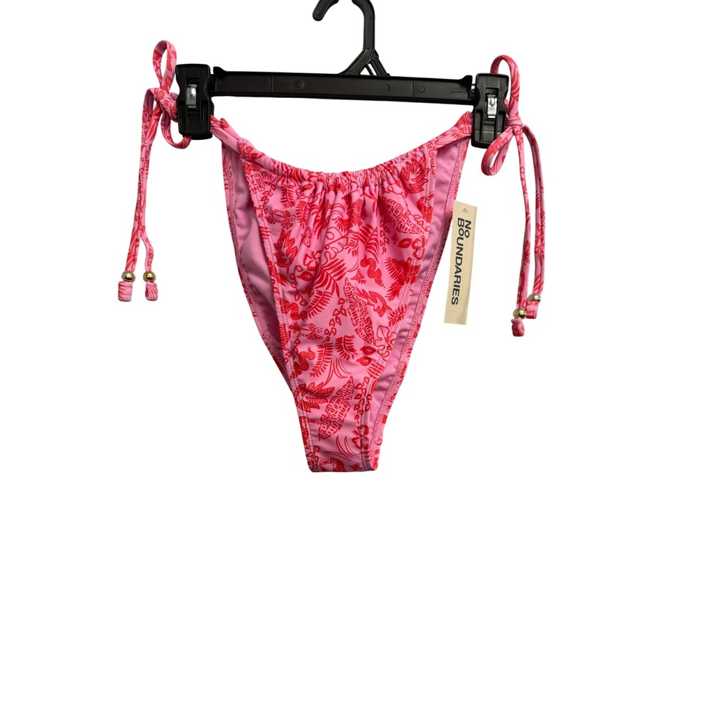 No Boundaries Pink Tropical Floral Side Tie Bikini Bottom XL 16-18 Beach Boho